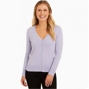 MAK Lavender V-Neck Long Sleeve Cardigan Size Medium